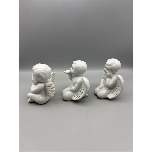 Vintage Ceramic Angels Set Of 3 White Glossy 4” Tall - Picture 9 of 13